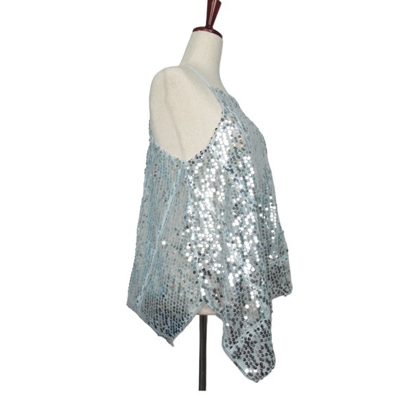 By Anthropologie Sequin Halter Tank Light Blue Silver - Small - Picture 3 of 12